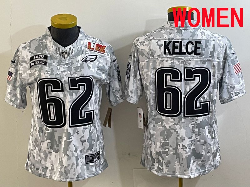 Women Philadelphia Eagles #62 Kelce Nike Arctic Camo 2025 Salute to Service Limited NFL Jersey style 2->women nfl jersey->Women Jersey